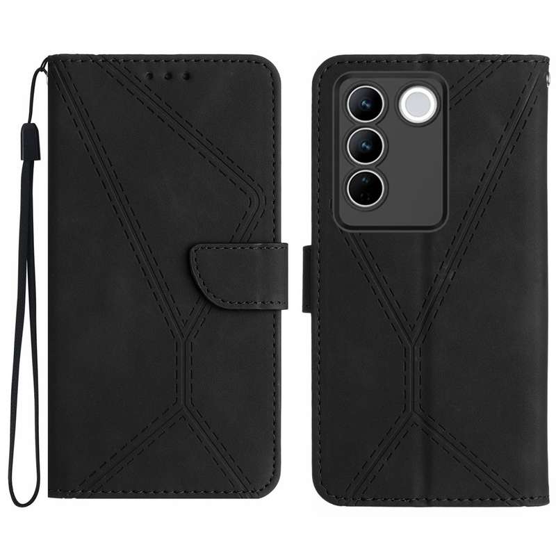For vivo V27E 4G Global Stitching Embossed Leather Phone Case(Red)