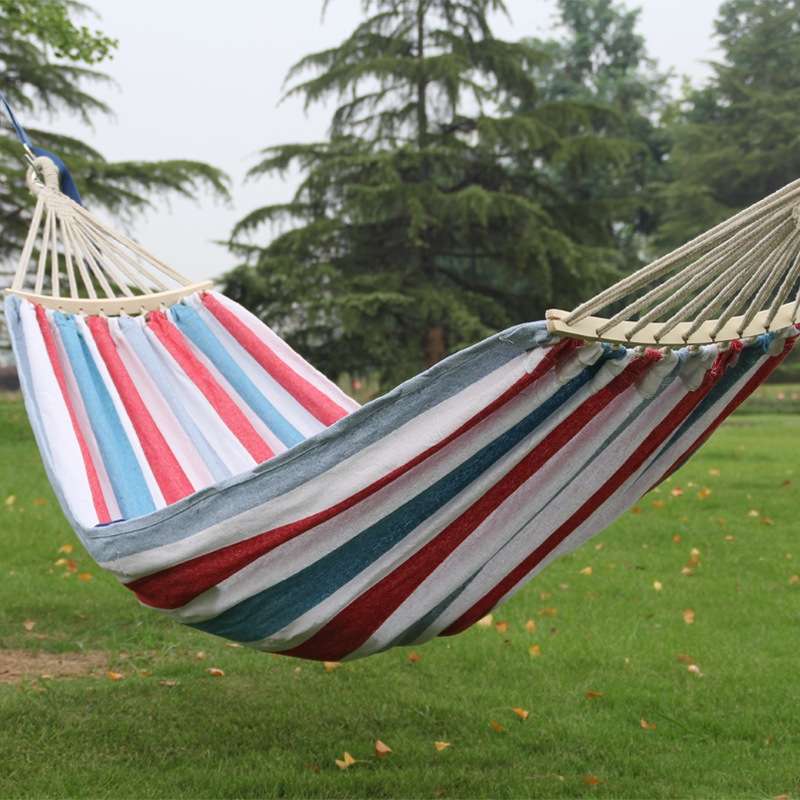 Outdoor Double Thickened Canvas Hammock Indoor Swing with Detachable Curved Rod, Size:200x100cm(Cand