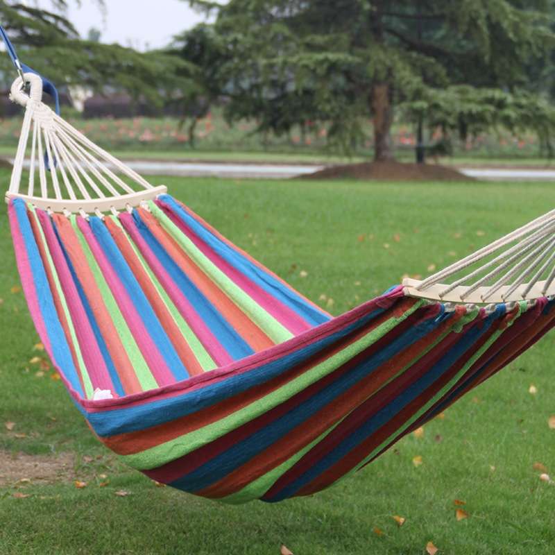Outdoor Double Thickened Canvas Hammock Indoor Swing with Detachable Curved Rod, Size:200x100cm(Cand