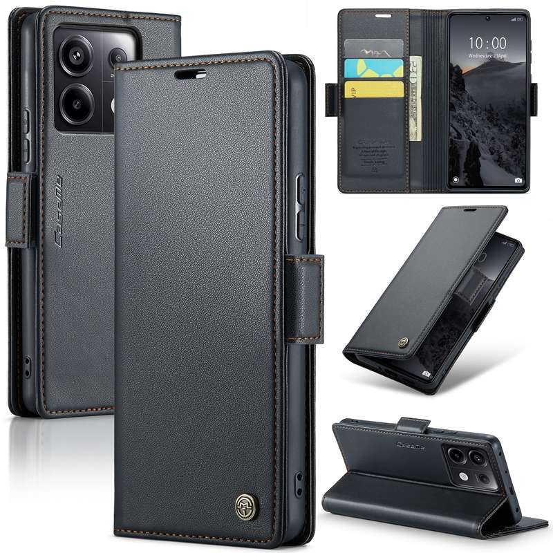 For Xiaomi Redmi Note 13 Pro 5G CaseMe 023 Butterfly Buckle Litchi Texture RFID Anti-theft Leat