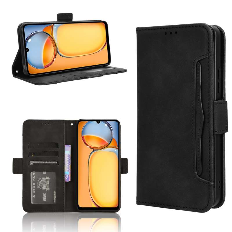 For Xiaomi Redmi 13C 4G / Poco C65 4G Skin Feel Calf Texture Card Slots Leather Phone Case(Blac