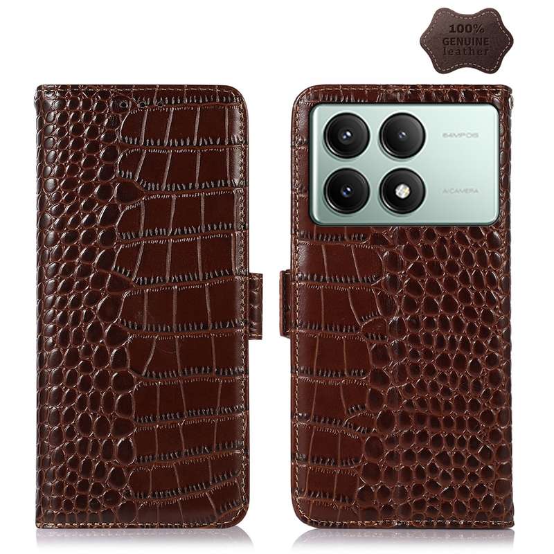 For Xiaomi Redmi K70E/Poco X6 Pro Crocodile Top Layer Cowhide Leather Phone Case(Brown)