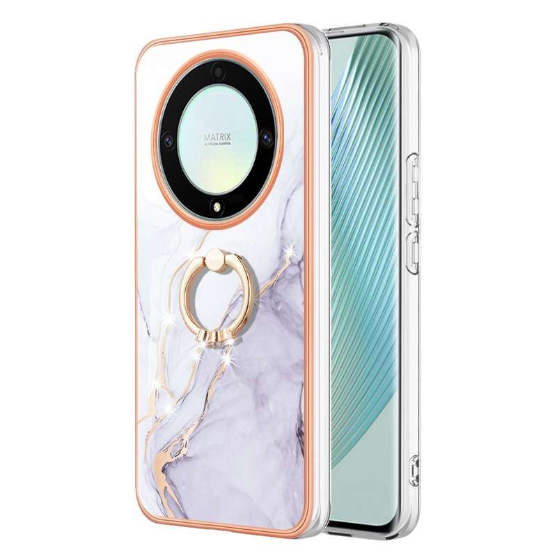 For Honor X9a / Magic5 Lite Electroplating Marble IMD TPU Phone Case with Ring Holder(Purple 001)