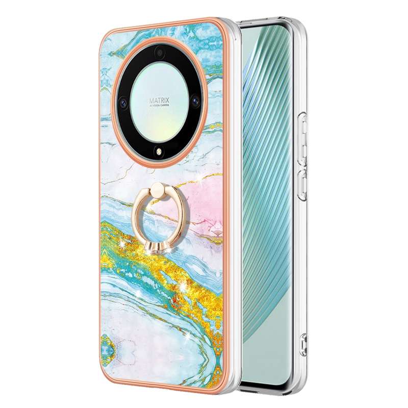 For Honor X9a / Magic5 Lite Electroplating Marble IMD TPU Phone Case with Ring Holder(Purple 001)