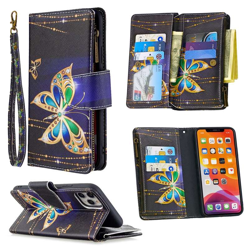 For iPhone 11 Colored Drawing Pattern Zipper Horizontal Flip Leather Case with Holder & Card Slots &