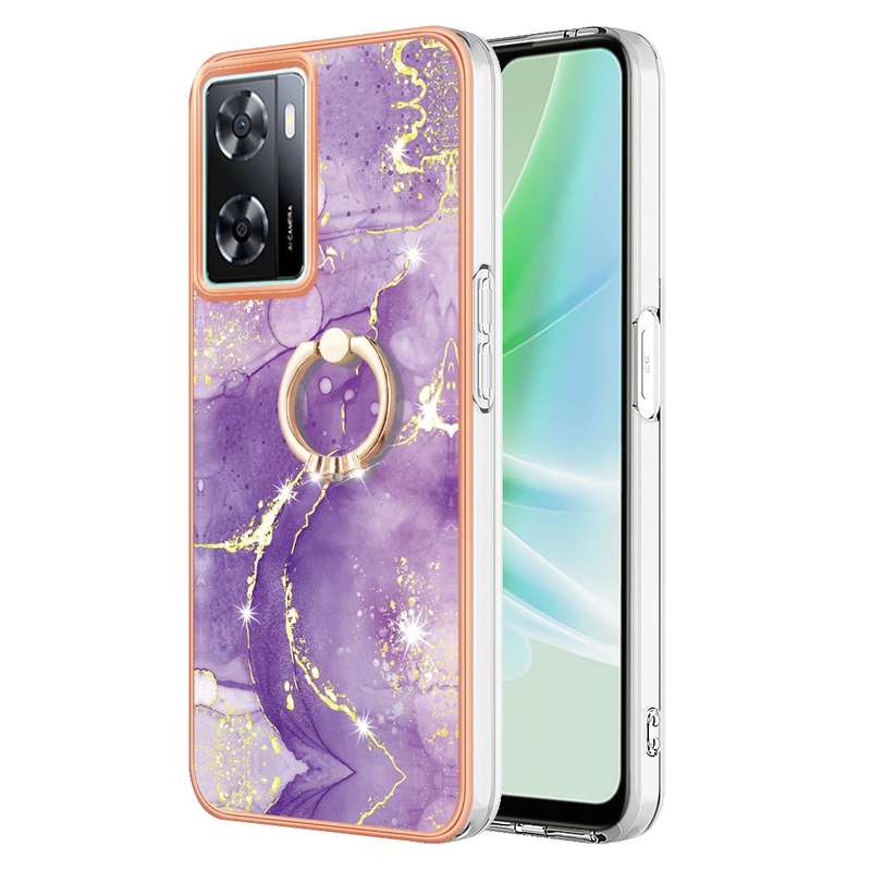 For OPPO A57 4G/A77 5G Taiwan/K10 5G Global Electroplating Marble IMD TPU Phone Case with Ring Holde