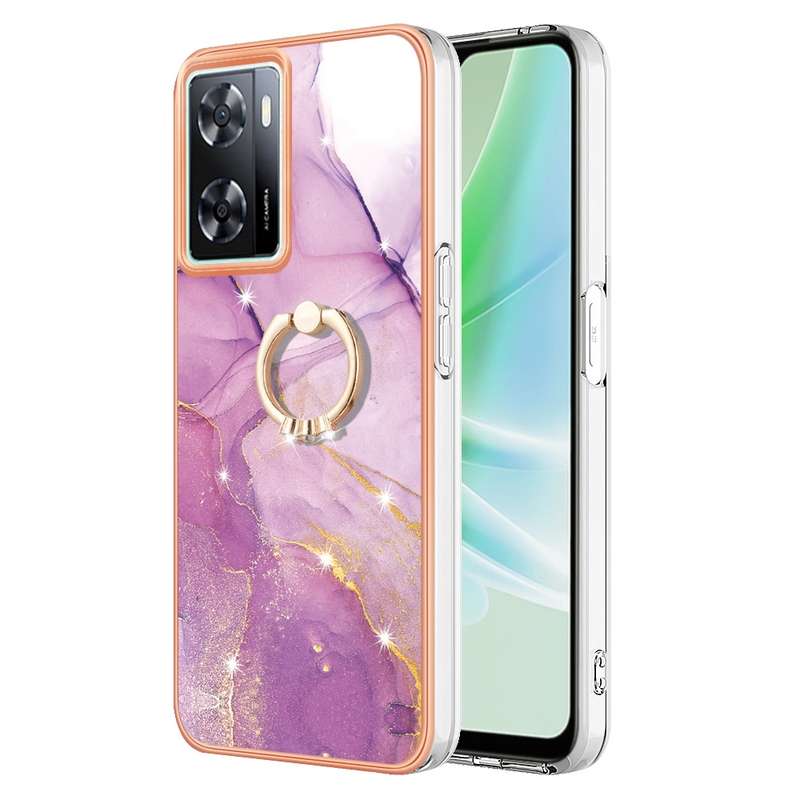 For OPPO A57 4G/A77 5G Taiwan/K10 5G Global Electroplating Marble IMD TPU Phone Case with Ring Holde