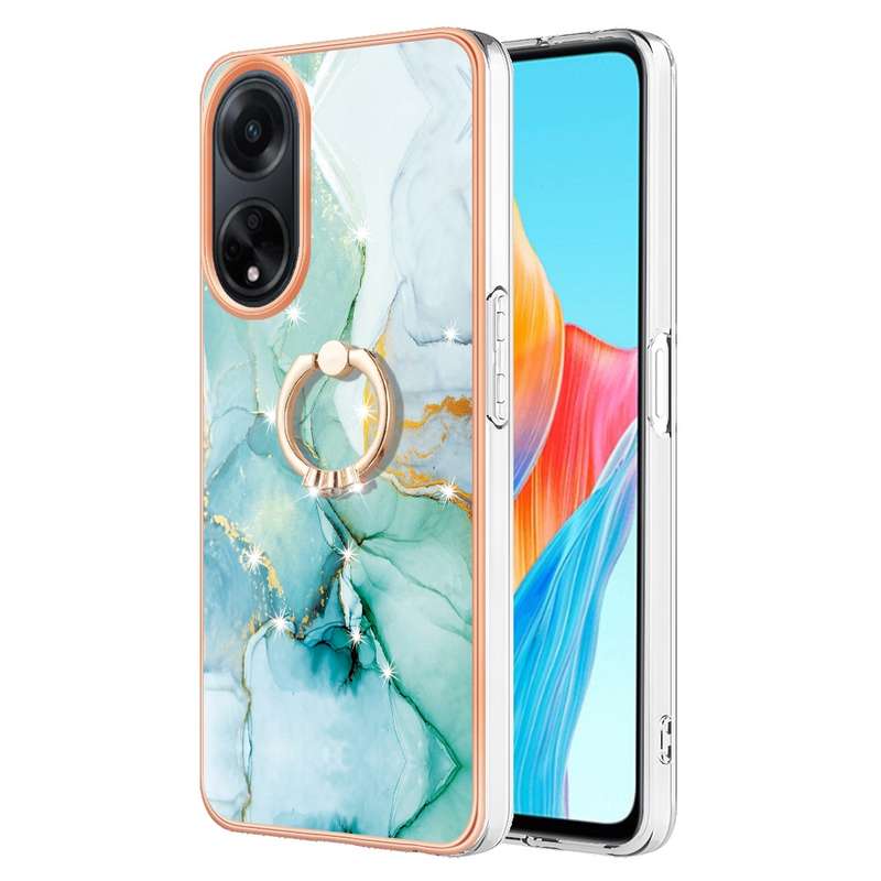 For OPPO A98 Electroplating Marble IMD TPU Phone Case with Ring Holder(Rose Gold 005)