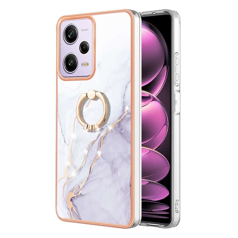 For Xiaomi Redmi Note 12 Pro Speed Electroplating Marble IMD TPU Phone Case with Ring Holder(Purple