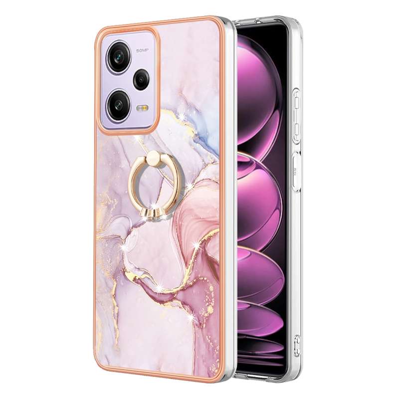 For Xiaomi Redmi Note 12 Pro Speed Electroplating Marble IMD TPU Phone Case with Ring Holder(Purple