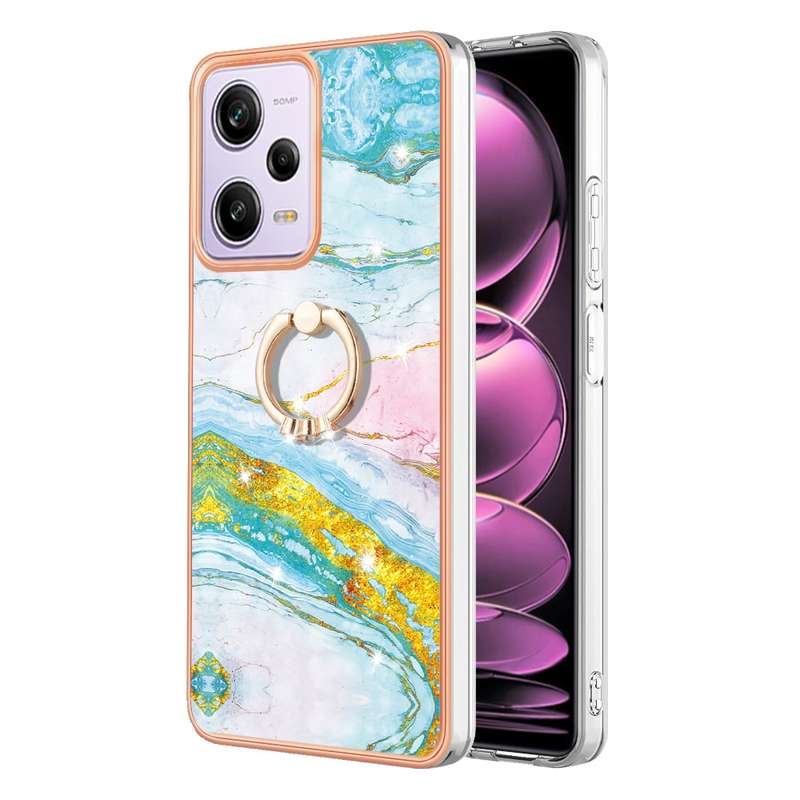 For Xiaomi Redmi Note 12 Pro Speed Electroplating Marble IMD TPU Phone Case with Ring Holder(Purple