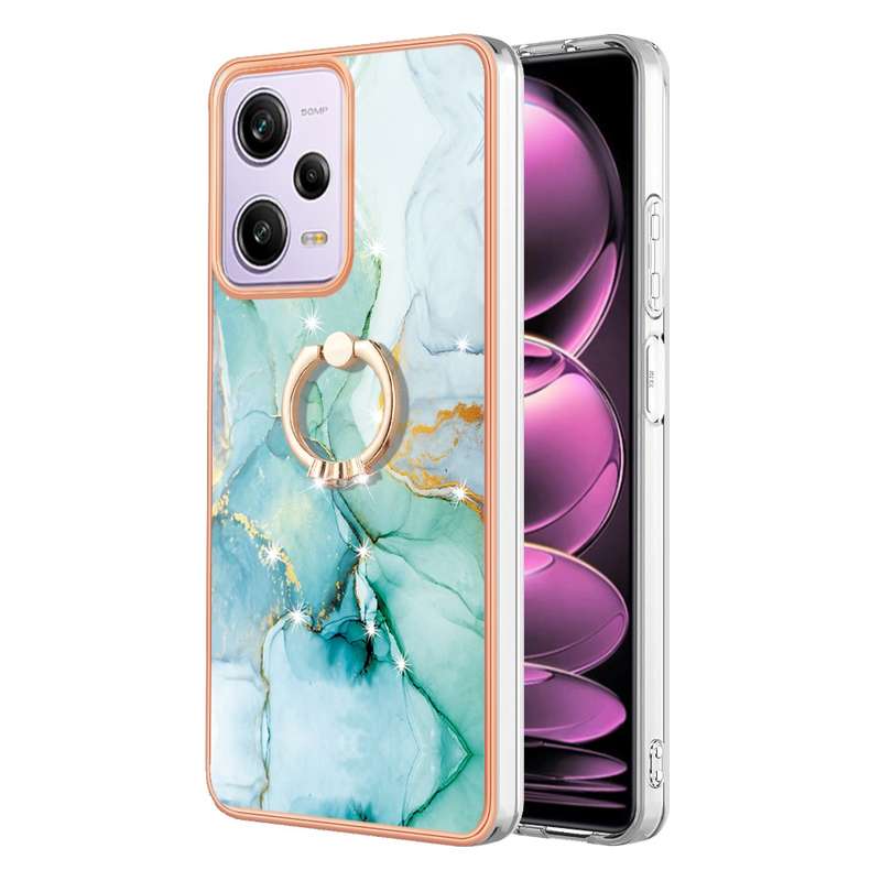 For Xiaomi Redmi Note 12 Pro Speed Electroplating Marble IMD TPU Phone Case with Ring Holder(Purple