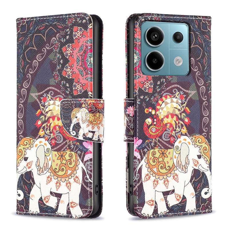 For Xiaomi Redmi Note 13 Pro 5G Colored Drawing Pattern Leather Phone Case(Flowers Elephant)