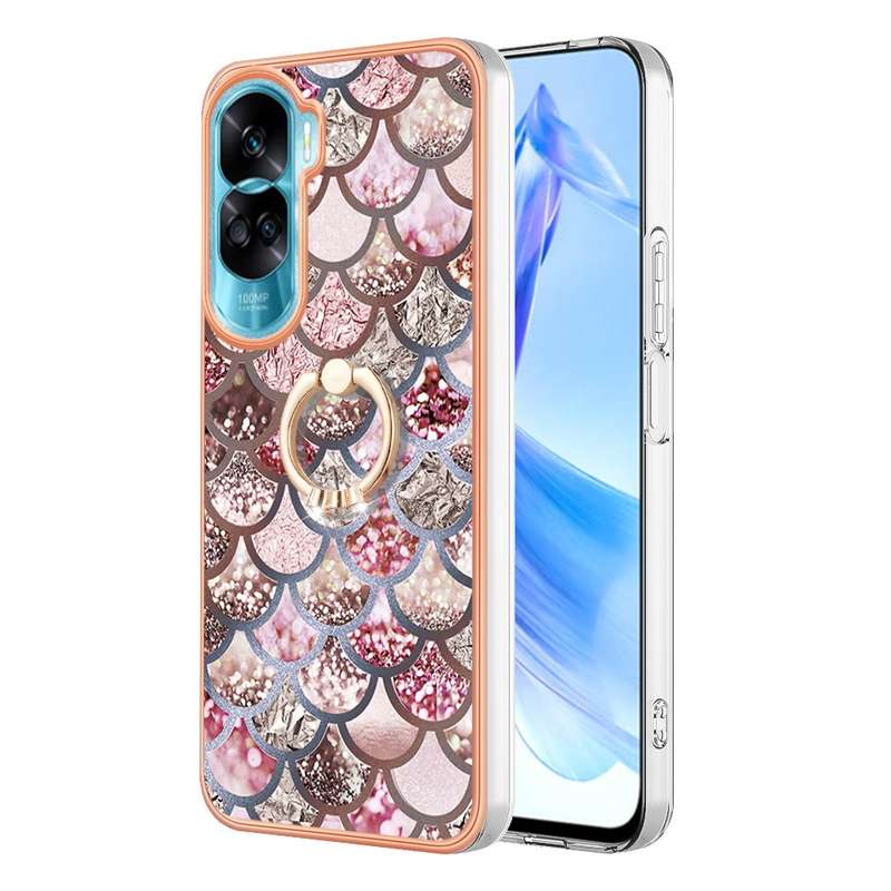 For Honor 90 Lite 5G Electroplating IMD TPU Phone Case with Ring(Pink Scales)