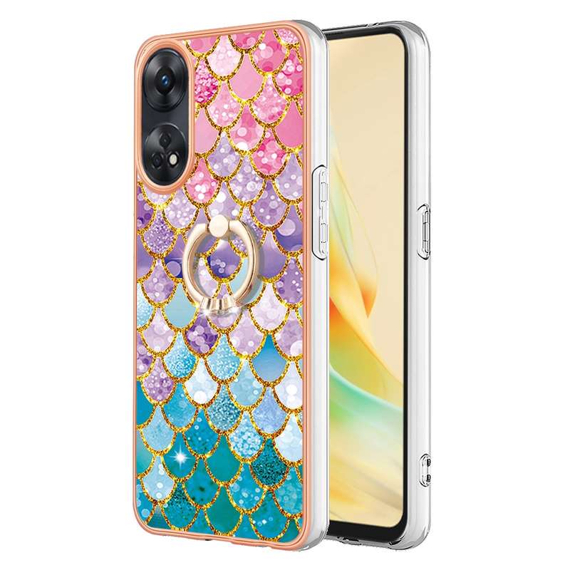 For OPPO Reno8 T 4G Electroplating IMD TPU Phone Case with Ring(Pink Scales)