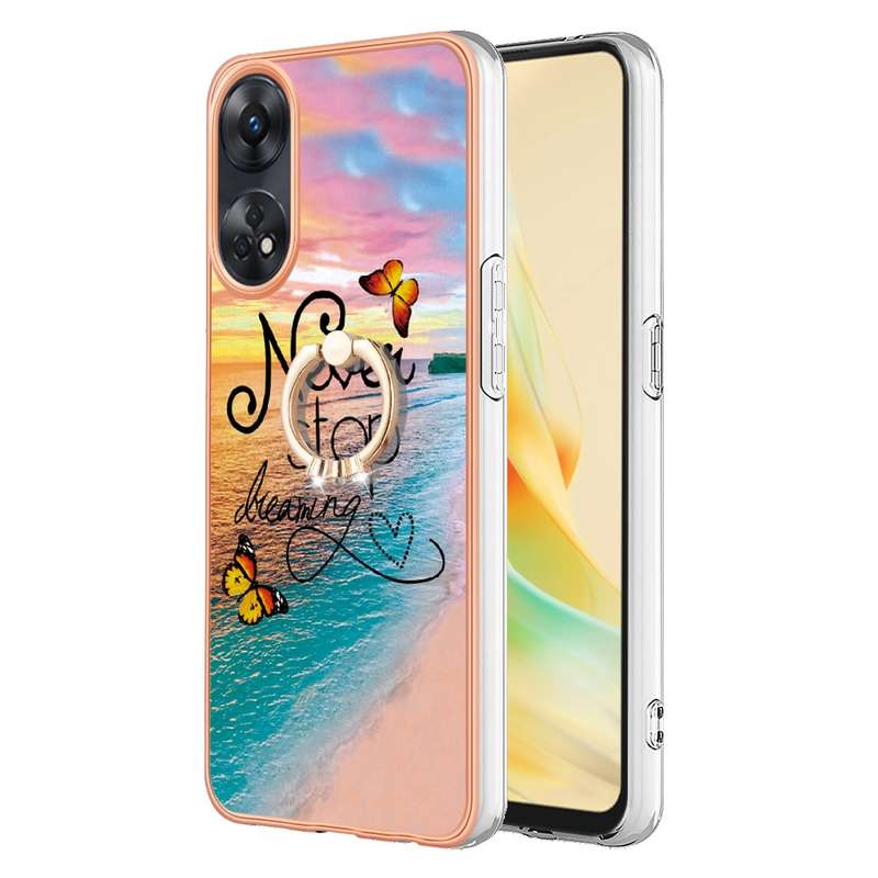 For OPPO Reno8 T 4G Electroplating IMD TPU Phone Case with Ring(Pink Scales)