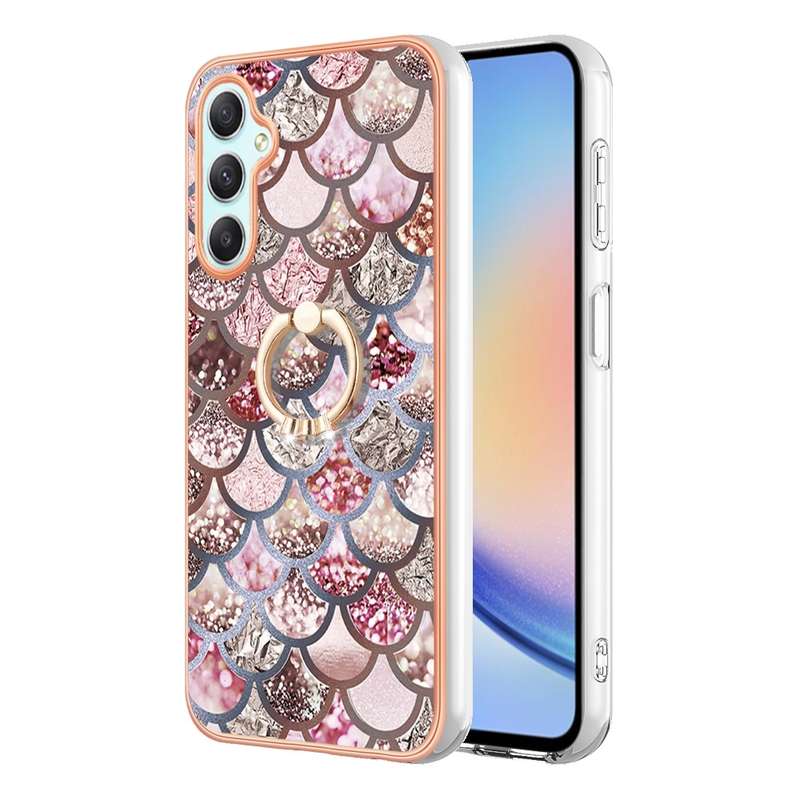 For Samsung Galaxy A24 4G Electroplating IMD TPU Phone Case with Ring(Purple Flower)
