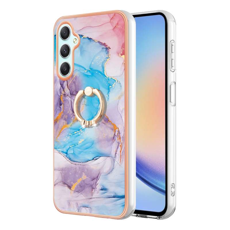 For Samsung Galaxy A24 4G Electroplating IMD TPU Phone Case with Ring(Purple Flower)