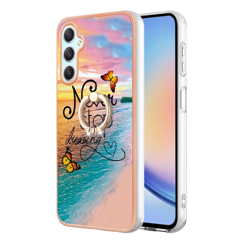 For Samsung Galaxy A24 4G Electroplating IMD TPU Phone Case with Ring(Purple Flower)