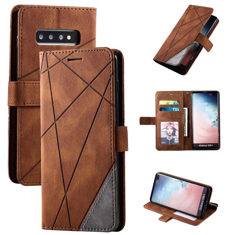 For Samsung Galaxy S10 Plus Skin Feel Splicing Horizontal Flip Leather Case with Holder & Card Slots