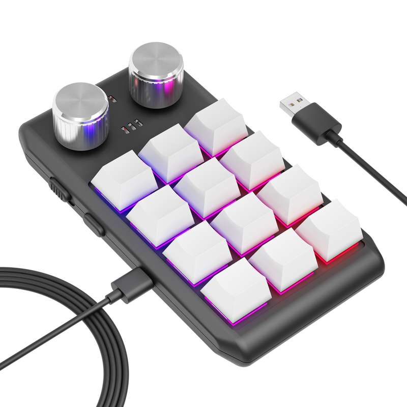 USB Wired 12KV2 MOLD Mini Mechanical 12 Keys 2 Knob Custom Programming Keyboard(Black)
