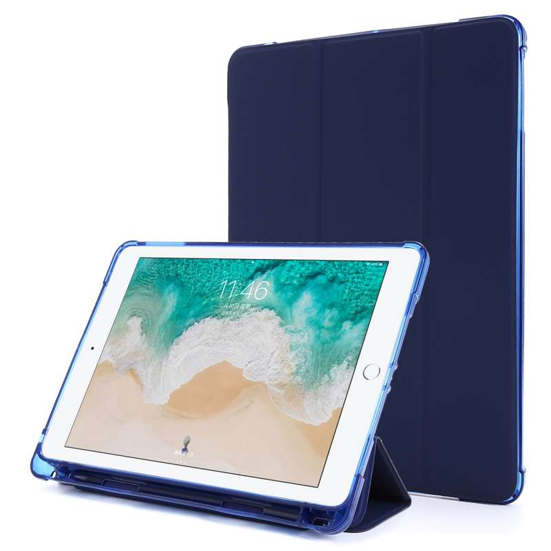 For iPad Air 2 Airbag Horizontal Flip Leather Case with Three-fold Holder & Pen Holder(Dark Green)