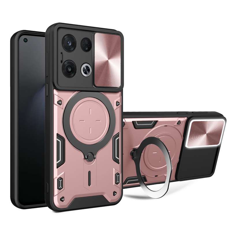For OPPO Reno8 Pro 5G CD Texture Sliding Camshield Magnetic Holder Phone Case(Silver)