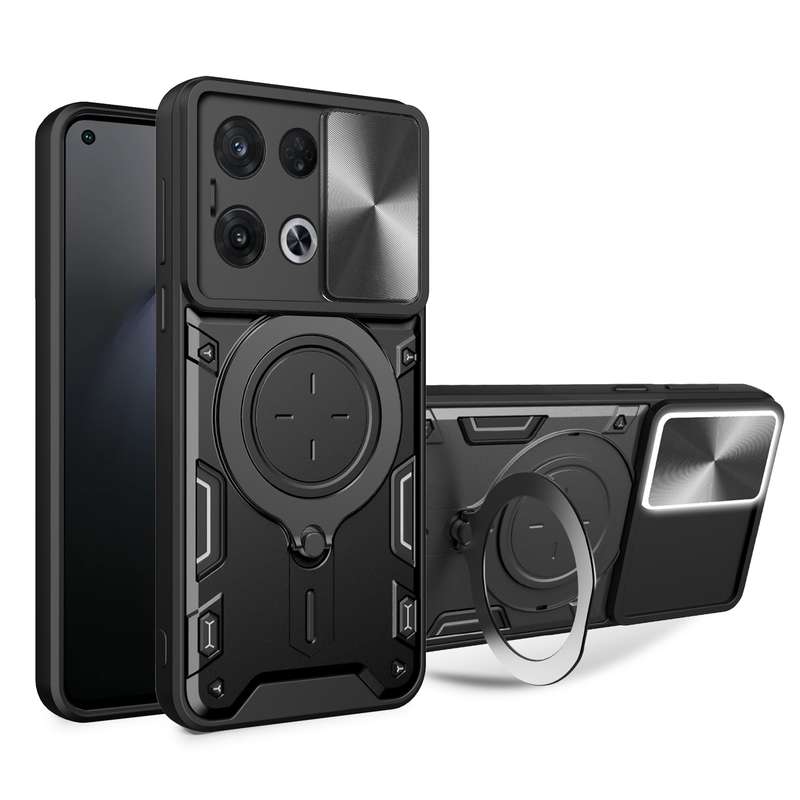 For OPPO Reno8 Pro 5G CD Texture Sliding Camshield Magnetic Holder Phone Case(Silver)