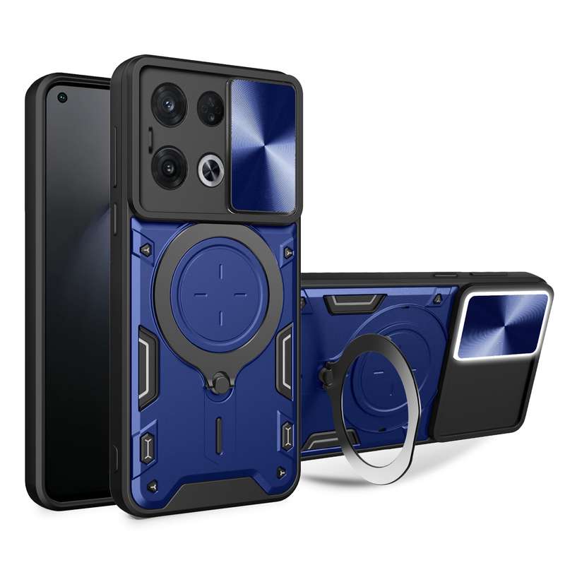 For OPPO Reno8 Pro 5G CD Texture Sliding Camshield Magnetic Holder Phone Case(Silver)