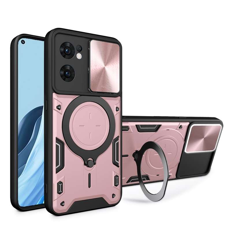 For OPPO Reno7 5G CD Texture Sliding Camshield Magnetic Holder Phone Case(Black)