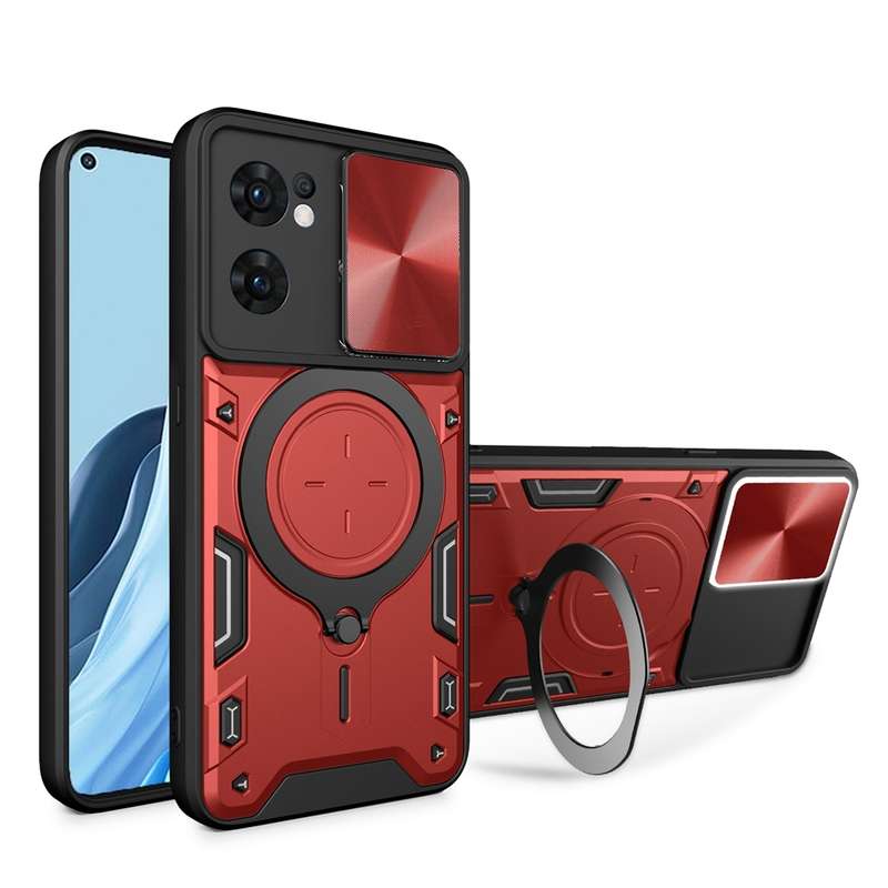 For OPPO Reno7 5G CD Texture Sliding Camshield Magnetic Holder Phone Case(Black)
