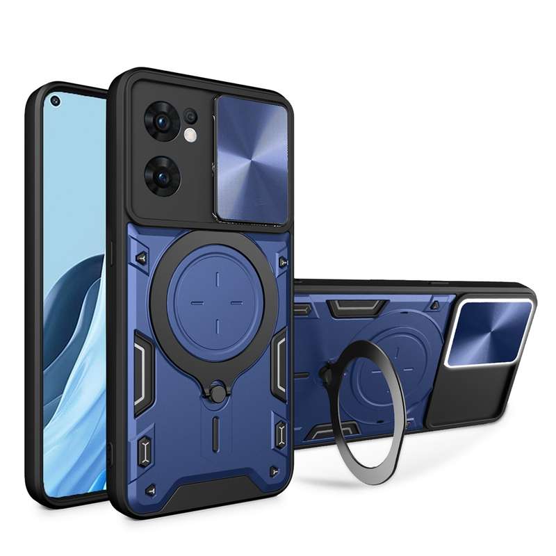 For OPPO Reno7 5G CD Texture Sliding Camshield Magnetic Holder Phone Case(Black)