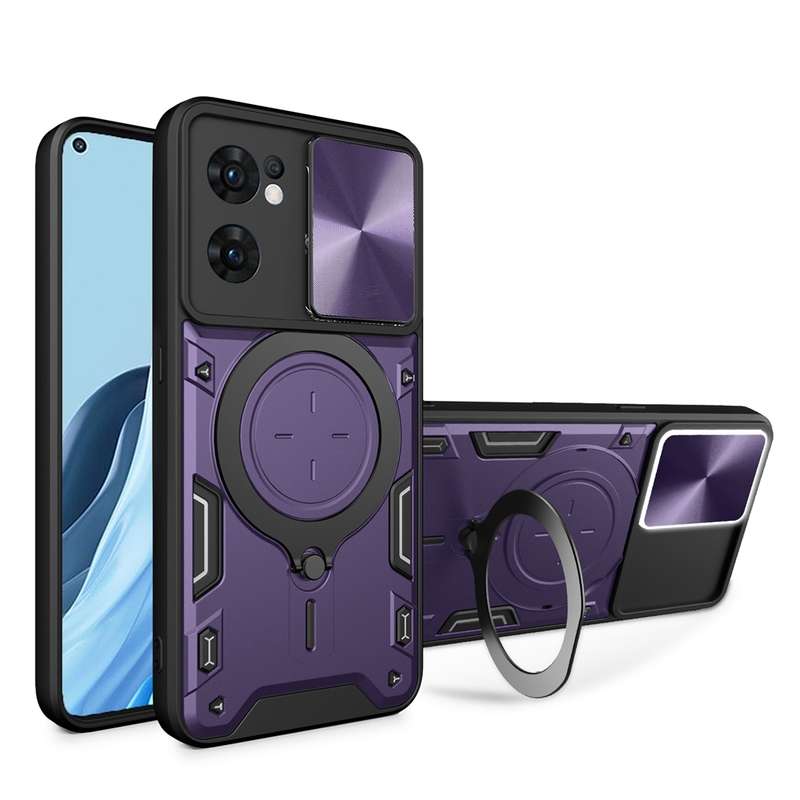 For OPPO Reno7 5G CD Texture Sliding Camshield Magnetic Holder Phone Case(Black)