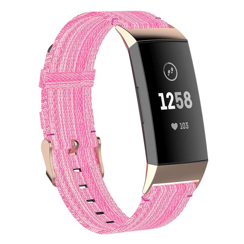 For Fitbit Charge 4 / Charge 3 / Charge 3 SE Stainless Steel Head Grain Nylon Denim Replacement Stra