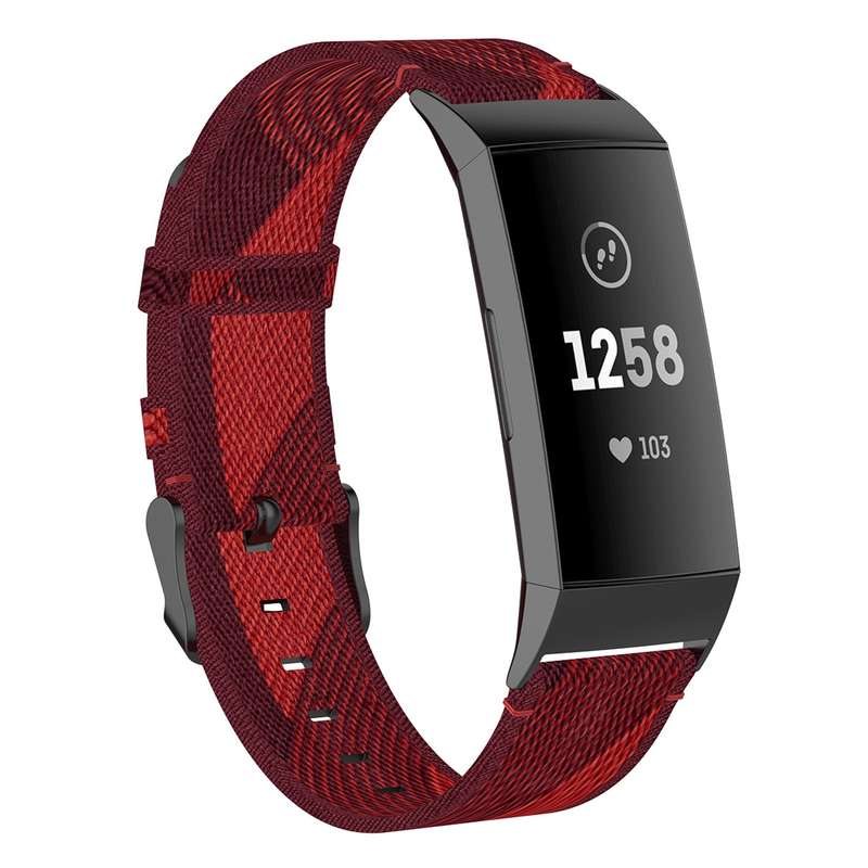 For Fitbit Charge 4 / Charge 3 / Charge 3 SE Stainless Steel Head Grain Nylon Denim Replacement Stra