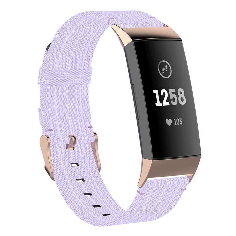For Fitbit Charge 4 / Charge 3 / Charge 3 SE Stainless Steel Head Grain Nylon Denim Replacement Stra