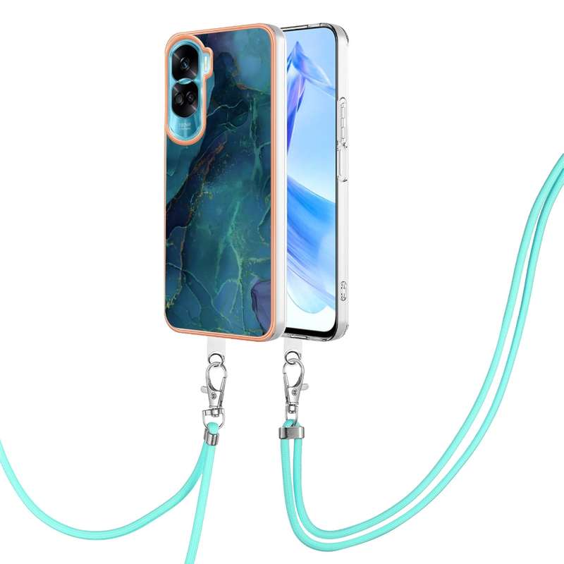 For Honor 90 Lite 5G Electroplating Marble Dual-side IMD Phone Case with Lanyard(Pink 013)