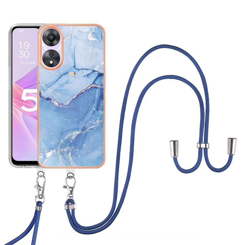For OPPO A78 / A58 Electroplating Marble Dual-side IMD Phone Case with Lanyard(Pink 013)