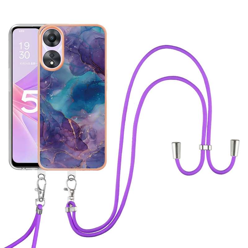 For OPPO A78 / A58 Electroplating Marble Dual-side IMD Phone Case with Lanyard(Pink 013)