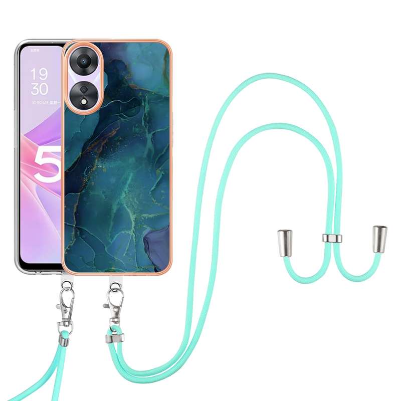 For OPPO A78 / A58 Electroplating Marble Dual-side IMD Phone Case with Lanyard(Pink 013)