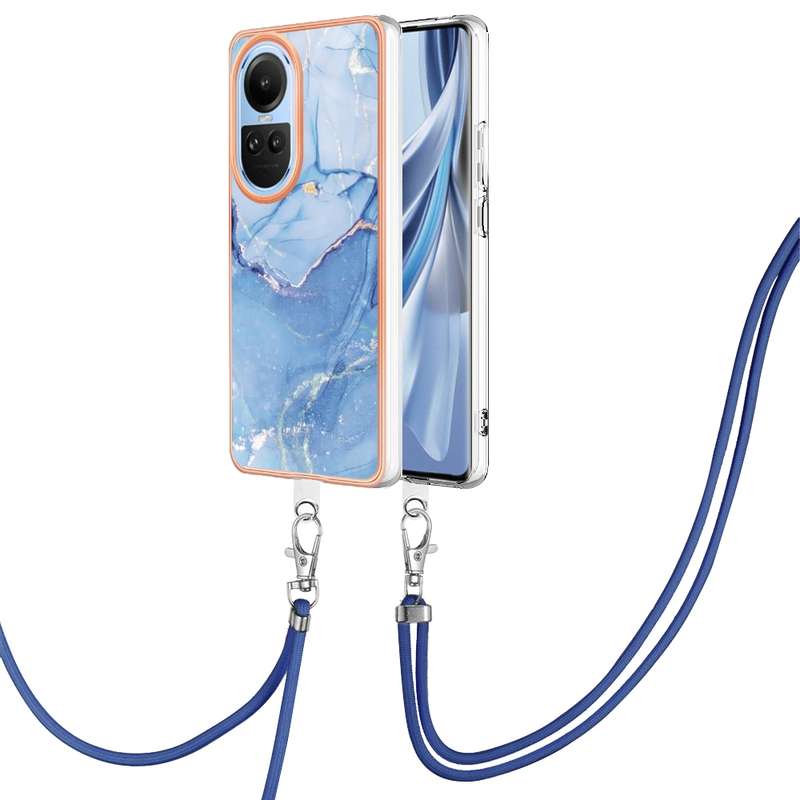 For OPPO Reno10 5G Global Electroplating Marble Dual-side IMD Phone Case with Lanyard(Pink 013)