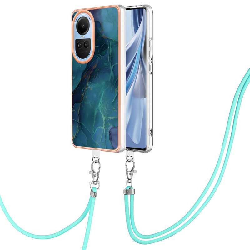 For OPPO Reno10 5G Global Electroplating Marble Dual-side IMD Phone Case with Lanyard(Pink 013)