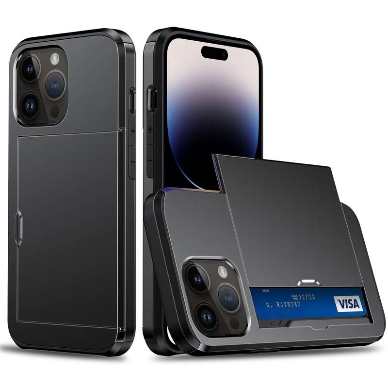 For iPhone 15 Pro Shockproof Armor Phone Case with Slide Card Slot(Dark Blue)