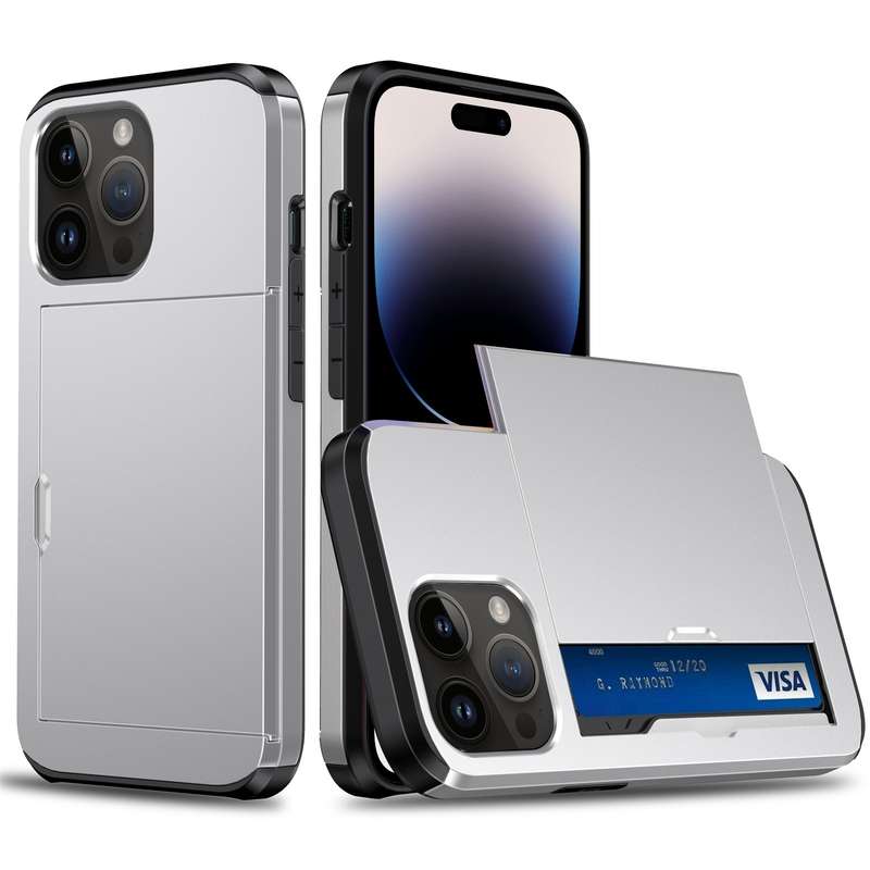 For iPhone 15 Pro Shockproof Armor Phone Case with Slide Card Slot(Dark Blue)