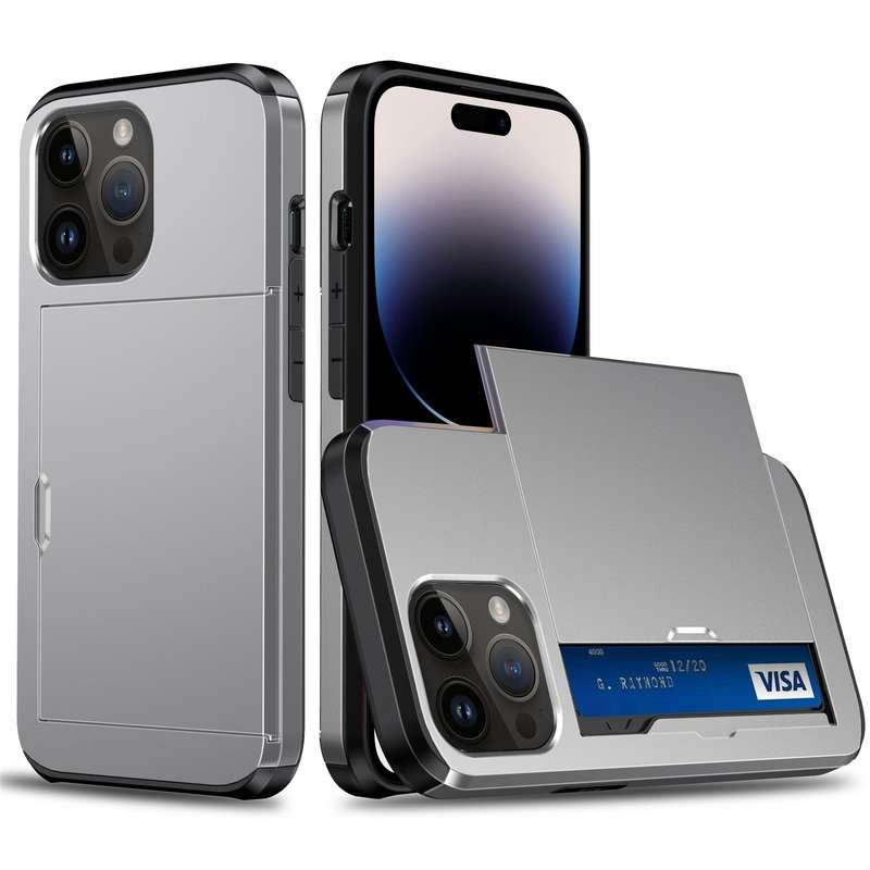 For iPhone 15 Pro Shockproof Armor Phone Case with Slide Card Slot(Dark Blue)