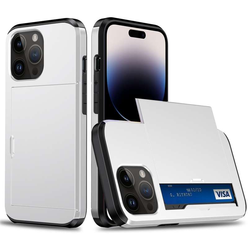 For iPhone 15 Pro Shockproof Armor Phone Case with Slide Card Slot(Dark Blue)