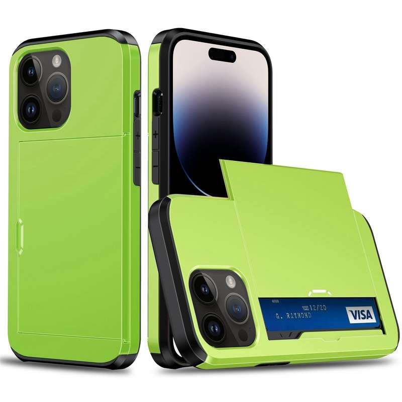 For iPhone 15 Pro Shockproof Armor Phone Case with Slide Card Slot(Dark Blue)