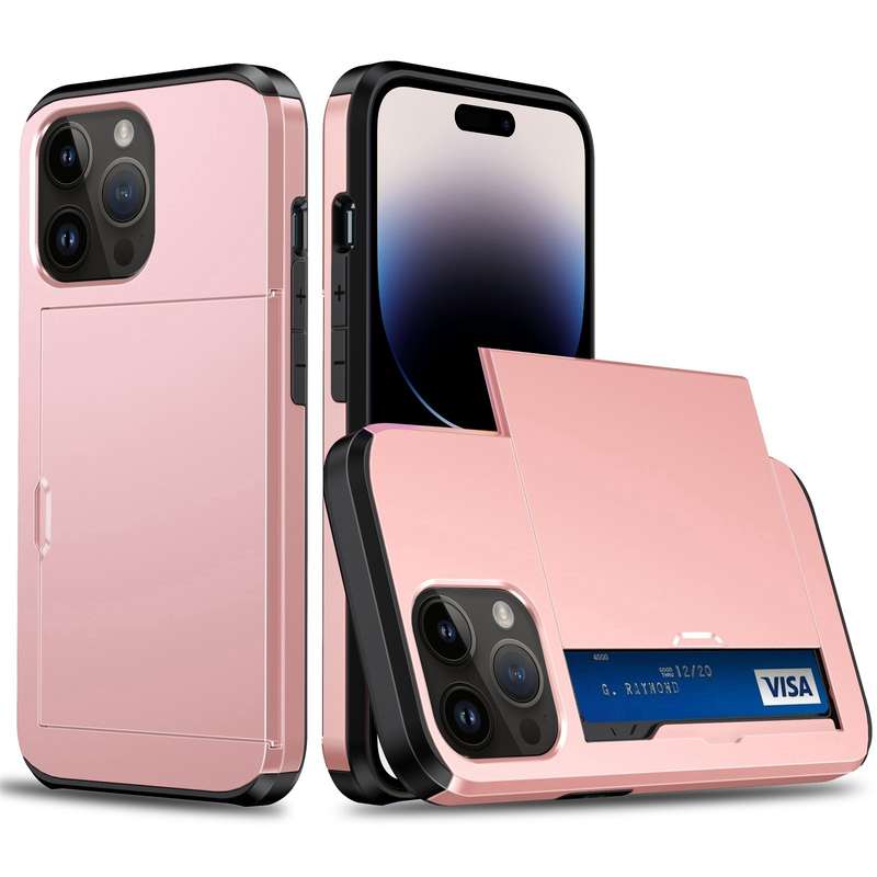 For iPhone 15 Pro Shockproof Armor Phone Case with Slide Card Slot(Dark Blue)
