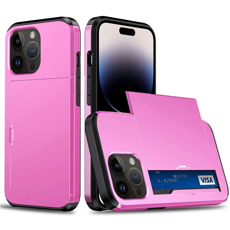 For iPhone 15 Pro Shockproof Armor Phone Case with Slide Card Slot(Dark Blue)