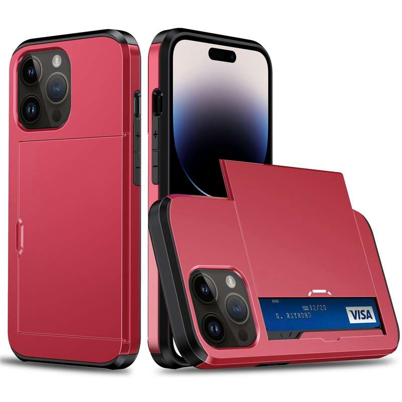 For iPhone 15 Pro Shockproof Armor Phone Case with Slide Card Slot(Dark Blue)
